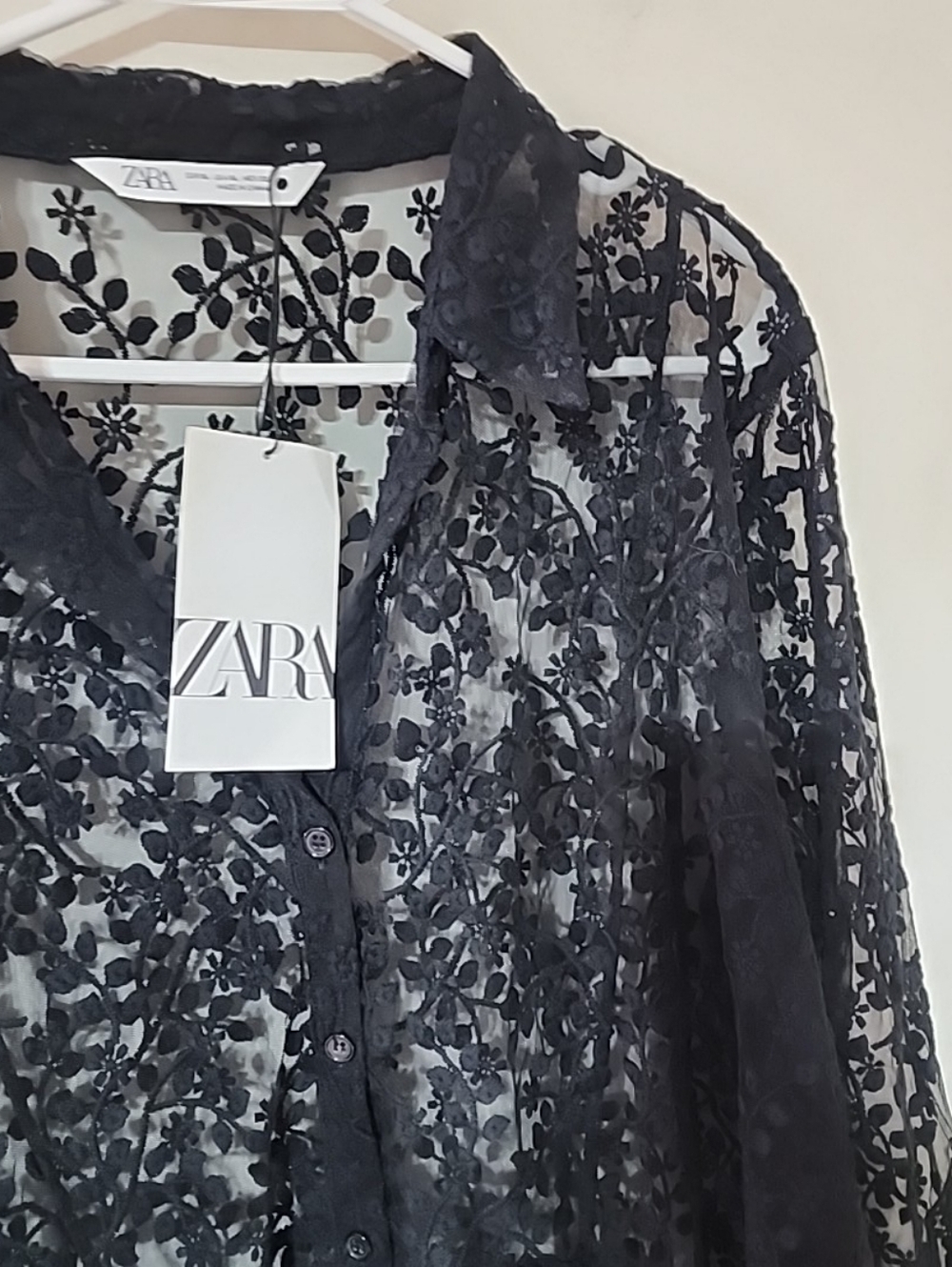 ZARA Black Lace Maxi Shirt Dress. XL – NWT - Picture 9 of 10